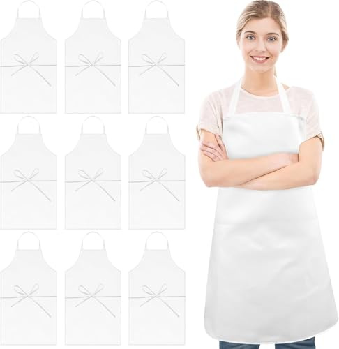Kinmsito 12 Stück Schürze, Unisex Latzschürzen, Weiß, 70 x 80 cm | Polyester, Ohne Taschen, Maschinenwaschbar, Strapazierfähig for Kochen, Backen, Grillen, Basteln, Küche, Restaurant