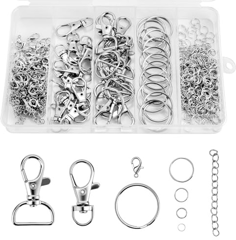 524 Stück Schlüsselanhänger Selber Machen Set, DIY Schlüsselring mit Kette, Schlüsselanhänger Set, Karabinerhaken mit Karabinerhaken, Schlüsselringe für DIY Kunsthandwerk Schmuck Zubehör(Silber)