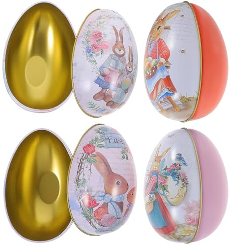 ULTECHNOVO 4pcs Easter Tinplate Eggs Candy Box Easter Box for Party Favor Decoration Small for Giving