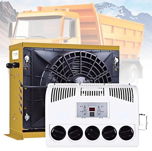 Climatiseur Split RV 12V/24V, Climatiseur De Stationnement pour Grands Camions, 5 Sorties d'air à 360 °, pour Remorques, Camping-Cars, Camions, Caravanes, Camping-Cars, Faible Bruit Yellow-24V