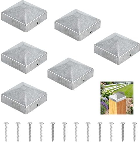 Post Cap 7x7 cm Metal Fence Post Cap Wooden Post Cover 70x70 mm - Weatherproof Rustproof Durable with Screws 6 Pack for Garden Fence Outdoor Wood Post Protection