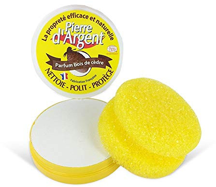 LISERÉ VERT - Pierre d'Argent 200 g senteur Bois de Cèdre, nettoyant ménager multi-usage, éponge ergonomique incluse, fabriqué en France certifié ECOCERT