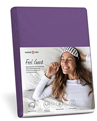 HANSE PRO Spann-Betttuch 180x200-200x220 cm I Spann-Bettlaken I Laken I für Boxspring-Betten und Wasserbetten I Steghöhe bis 30 cm I Premium-Qualität I Farbe Purple