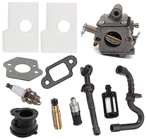 AISEN Carburettor Set for Stihl 017 018 MS170 MS180 Chainsaw with Air Filter Petrol Oil Hose Filter Spark Plug Intake Manifold Oil Pump Zama C1Q-S57A