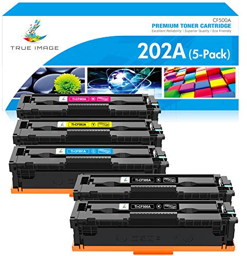 TRUE IMAGE 202A 202X Toner Cartridges M281fdw Replacement for HP 202A CF500A 202X CF500X Color LaserJet Pro MFP M281cdw M254dw M281fdn M254dn M254nw M281 M254 Toner Printer Ink (BK/C/Y/M,5-Pack)
