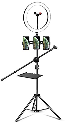 YXCKG 12,9 Aro De Luz Regulable con Trípode,Trípode Retráctil 66,9 | 82, Luz para Selfie para Teléfono para Transmisión En Vivo/Maquillaje/Fotografía/Grabación De Video