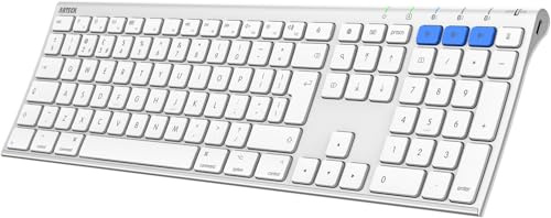 Arteck Bluetooth Keyboard for Mac iPad Multi-Device Stainless Steel Full Size Wireless Keyboard Compatible with iPad, iMac, Mac mini, MacBook, iPhone Built-in Rechargeable Battery