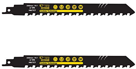 SabreCut 2pcs SCRS1543HM_2 240mm 2 TPI S1543HM Säbelsägeblätter | Wolframcarbid-Zähne bieten langlebige Schneidleistung in Mauerwerk und Baustoffen