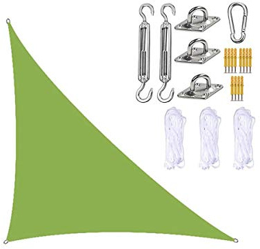 HOOJUEAN Garden Right Angle Triangle Sun Shade Sails, 98% UV Block Waterproof Large Sun Shade Canopy Awnings, with Fixing Kit, for Deck Outdoor Patio Backyard Lawn Activities Green-4x4x5.7m