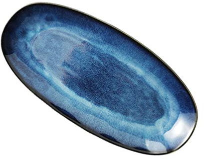 Blue Bowl Fish Plate Ceramic Fish Serving Platter Fish Dish Sushi Dishes Porcelain Food Tray Dinner Plates for Fruit Cheese Dessert Appetizers Big Plates