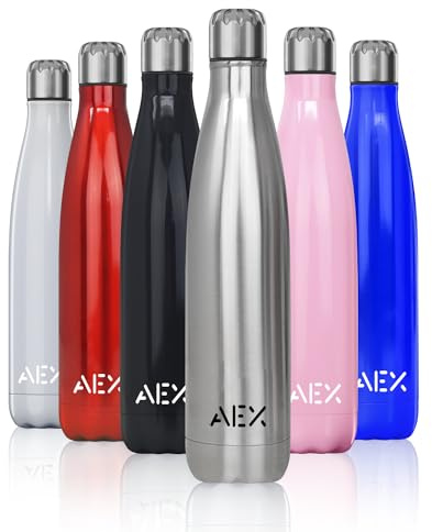 AEX Stainless Steel Water Bottle | Double Walled Vacuum Flask | Hot Office Drink Water Bottle | Cold Sports Drink Bottle | Reusable Water Bottle | 1000ml Silver Glossy Bottle