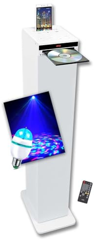 Tour de son Inovalley HP32 CD W blanche avec lecteur CD, Bluetooth, FM et USB, 60W, télécommande, Ampoule DIAMS LED