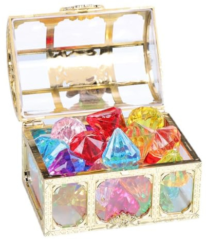 Toddmomy Treasure Chest Toy with 30 Diamonds Kids Treasure Box Plaything for Birthday Party Role Play Adventure Games Decorative Storage Box for Jewelry Keepsakes and Trinkets