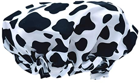 SMUG Shower Cap | Waterproof Shower Cap with Elastic Lining | Three Prints Available | Showers, Cooking, Spa Salon, Sleeping, Makeup | Shower Caps For Women UK Long Hair Short Hair | Cow