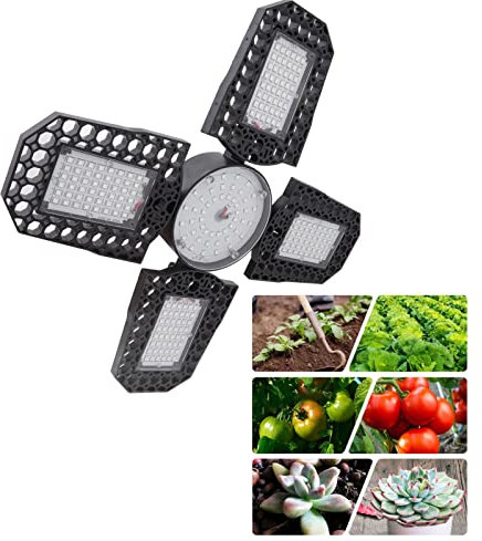 Fyearfly Luz de Crecimiento de Plantas, 150W 4 Cuchillas de Lámpara Plegable E27 LED Crece Luces，Luz de Planta de Espectro Azul Rojo para Plantas de Interior