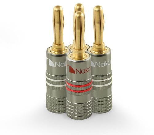 Nakamichi Ultimate Series 24k Gold Plated Beryllium Red Copper Banana Plug 12 AWG - 18 AWG Gauge Size 4mm for Speakers Amplifier Hi-Fi Stereo Receiver Audio Wire Cable Connector 4 Pcs (2-Pairs)
