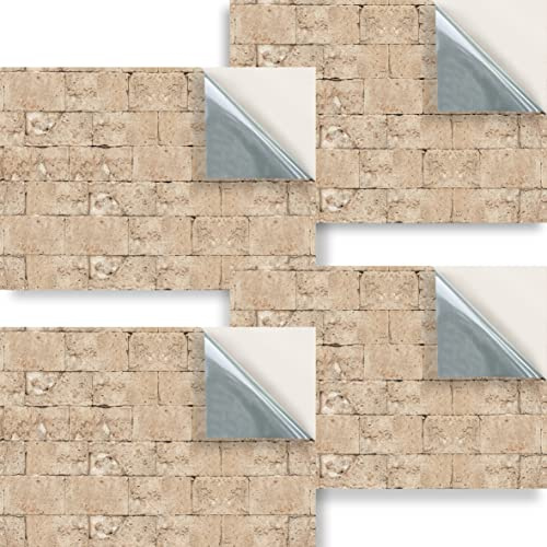 Stick & Go Repositionable Self Adhesive Dolls House Wallpaper 1:24 Scale (Set of 4 Sheets) - Large Stone Wall - No. 203