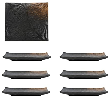 Lot De 6 Assiettes Rectangulaires, Design Texturé Créatif, Fond Antidérapant, Passe Au Micro-Ondes Et Au Lave-Vaisselle,Noir,10in