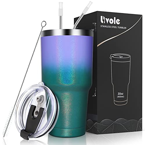Livole 30oz 900ml Trinkbecher für Männer, Frauen, Thermobecher Kaffee to go, Camping Tasse, Doppelwandiger Edelstahl Becher mit Strohhalm, Isolierter Vakuum Kaffeebecher, Reisebecher, Farbverlauf