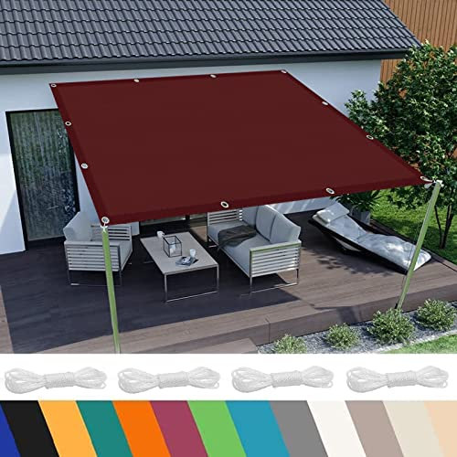 Tenda a Vela Impermeabile 5 x 5 m Protezione Solare UV 98% e Antipioggia Telo Ombreggiante Quadrato con Fune per Esterno, Giardino, Terrazzo, Weinrot