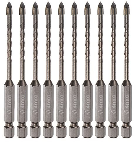 sourcing map 10pcs Titanium Coated Masonry Drill Bit, 4mm Concrete Drill Bits Ceramic Tile Drill Bit with 1/4 Hex Shank for Ceramic Tile Marble Mirror Glass Concrete Brick Plastic Wood