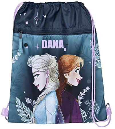 Undercover Turnbeutel FROZEN für Mädchen mit Name | Personalisierter Schuhbeutel mit Elsa Anna in blau für Kinder | Sportbeutel zum Zuziehen Kinderrucksack inkl. Wunschaufdruck
