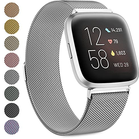 Oumida Armband für Fitbit Versa 2 Armband/Fitbit Versa Armband/Fitbit Versa Lite Armband für Damen Herren, Prämie Edelstahl Metall Ersatzarmband Armbänder mit Starker Magnet