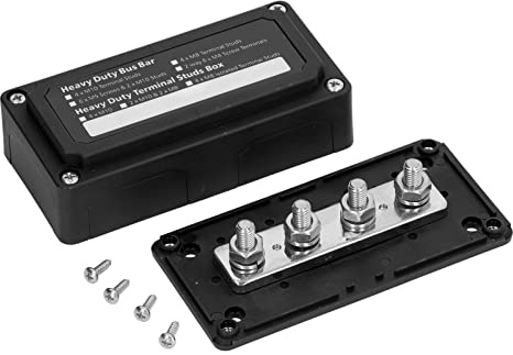 M8 Stud 300A DC 48V Bus Bar with Clear Cover, Black | Junction Block, Stainless Studs, Flame Retardant Nylon Base, 6 Removable Boards, Modular Wiring, Marine Automotive