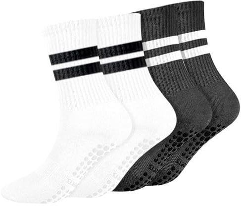 REEKNOKOL 2 Paar Yoga-Socken mit Griffen, rutschfeste Pilates-Socken, lange Griffsocken für Damen und Mädchen, Zuhause, Fitnessstudio, Sport, Workout, Fitness