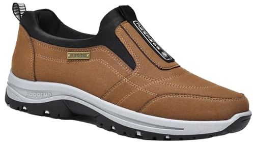 Aocase Chaussures Pieds Larges Baskets à Enfiler pour Homme en Cuir Suédé Chaussures de Course de Tennis Confortables et Respirantes Légères pour Fitness,Marron,43/265mm