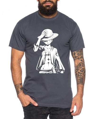 Ruffy Stand - T-Shirt Homme Chapeau de Paille Luffy Zoro One Monkey D. Pirate Ace Piece Goku Anime Ruffy, Taille:M, Couleur:Gris foncé