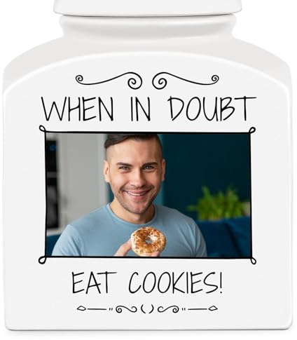Maverton Overprinted Cookie Jar for man, Kitchen Container with Lid, STOCK | Ceramic Candy Container for Birthday, Storage Jar for Biscuits, Accessory for him, Solid Food Storage