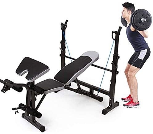 Hantelbank, verstellbare Hantelbank, Hantelbank mit Beinstrecker und Beinbeuger, Trainingsbank, Langhantelablage, Hantelbank, Drückständer, Krafttrainingsgeräte