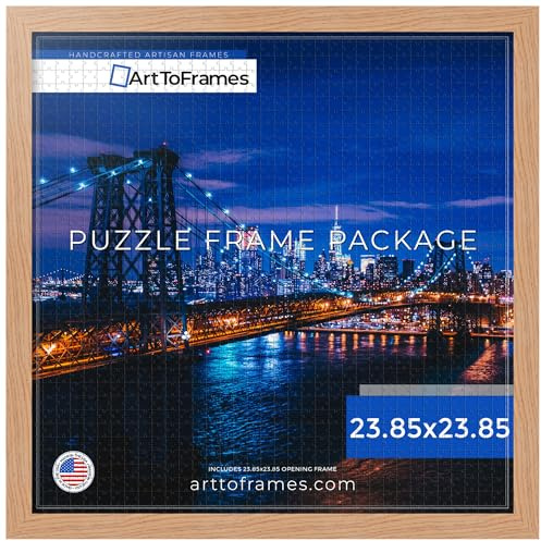 ArtToFrames 23.85x23.85 INCH/60.6x60.6 CM Brown Frame for 1000 Piece Puzzles.This 1.25 Inch Custom Wood Puzzle Frame is European Beech - Comes with Economy Acrylic (Puzzle83626-430-23.85x23.85)