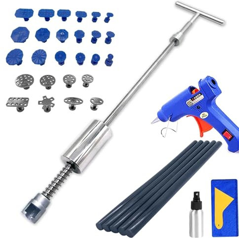 Saca Bollos de Chapa Coche,Sacabollos Coche Kit de herramientas de reparación de abolladuras en el coche, martillo deslizante inverso, ventosa, hoja de Metal, carrocería, juego de extractor de elimina