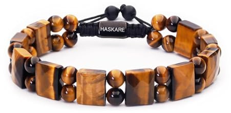 HASKARE Armband Herren Perlen Tigerauge Armbänder, Echtes Naturstein Kristall Herren Armband Steine, Handmade Perlen-Armband Schutz Armband Schmuck Einzigartige Geschenk für Männer