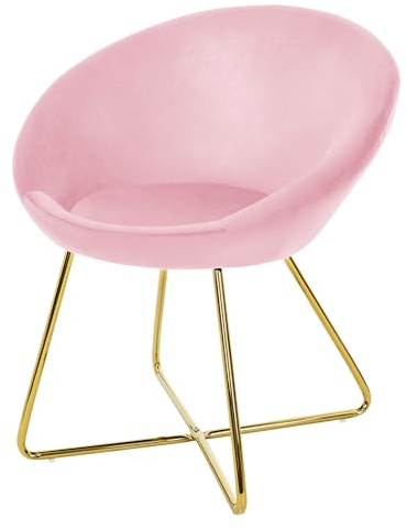 ML-Design Esszimmerstuhl aus Samt, Rosa, Wohnzimmerstuhl mit runder Rückenlehne, Polsterstuhl mit goldene Metallbeine, Ergonomische Sessel für Esstisch, Küchenstuhl Schalenstuhl Schminktisch Stuhl