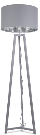 ValueLights | Grey Wood Tripod Floor Lamp with Grey/Chrome Drum Lampshade Living Room Light | Floor Lamps, Home Décor & Improvement Essential | Included LED Bulb