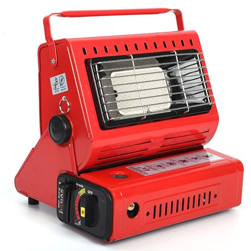 QUTBAG Portable Gas Heater, 2 in 1 Outdoor Camping Heater with 2 Heat Modes, Butane Burner Warmer with Temperature Adjustable, for Camping Fishing Caravan Hiking red