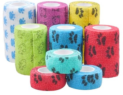 Bandage Auto-adhésif Eco-Fused – Bande de Pansement pour Animaux, Chiens, Chats, Chevaux – Lot de 9 – Bandages pour Pattes de Chien – Empêche de Lécher – Ne Colle Pas aux Poils