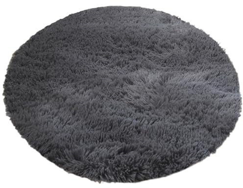 Teppich Schlafzimmer Flauschig Dicke, weiche, runde, flauschige Teppiche for Wohnzimmer, Plüschteppich, Schlafzimmer, Fell, Langflorteppich, Bodenmatte, weiche, zottelige Teppiche, Heimmatte(Grey,160x