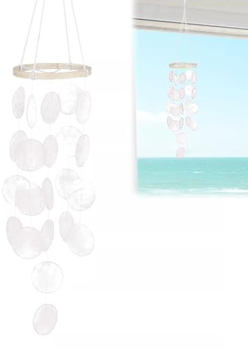 Carillón de Viento de Conchas de Nácar,Carillones de Viento,Carillones de Viento para Colgar al Aire Libre con Anillo Redondo de Nácar Cáscara Campana de Viento Guirnalda Decoración para Ventana del