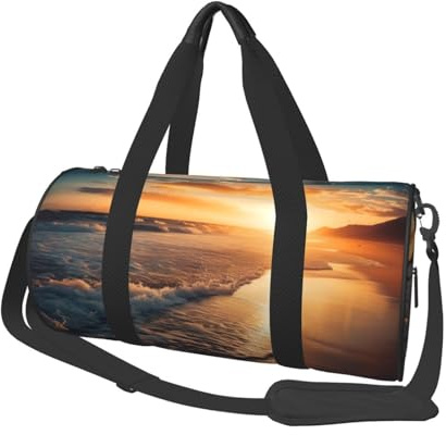 Seesack mit Sonnenuntergang, bedruckter Segeltuch, Reisetasche, Sporttasche mit großer Kapazität für Wochenende, Geschäftsreisen, Schwarz , Einheitsgröße