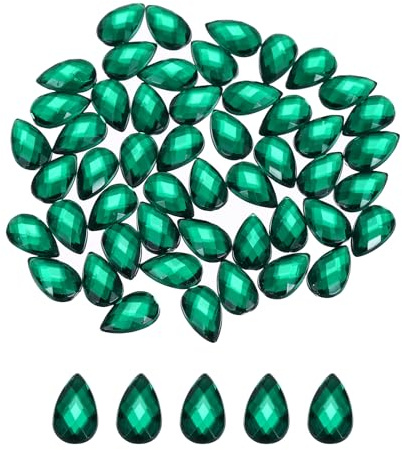 QUARKZMAN 100PZ Gemme a Goccia in Acrilico con Retro Piatto 6x10mm Pietre Preziose Artificiali per Creazioni Fai da Te Perline Matrimonio Festa Pittura del Viso Gioielli Verde