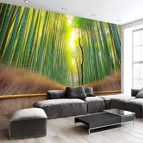 Fotomurales 350 x 256 cm Verde Papel Pintado Tejido No Tejido Bambú Fotomural Efecto 3D Papel Tapiz Decorativos pared Murales Póster para Dormitorio Salón TV Pared B1462