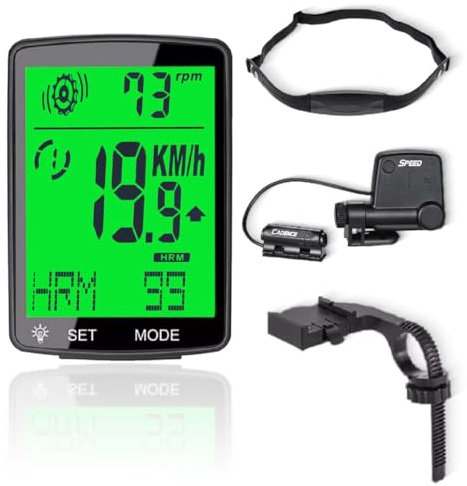 Wireless Tachimetro Bici， Misuratore di frequenza cardiaca, sensore di frequenza a pedale, e tachimetro 3-in-1 cycling equipment, 2.8-inch LCD Computer da Bici con retroilluminazione Computer Bici.