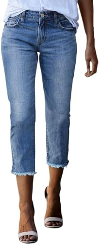 Onsoyours Jeans da Donna Capri Leggings 3/4 Lunghezza Elasticizzati Vita Alta Skinny Pantaloni in Denim Casual Estivi Pants Tagliati con Tasche A Azzurro L
