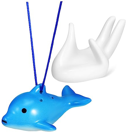Delfin Alto Okarina mit 6 Löchern für Anfänger im Musikunterricht | Keramik, Satz mit Handstütze, Englischem Liederbuch, Halsband und Lanyard