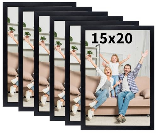 Truevaste 6 Set Bilderrahmen 15x20 cm, Schwarz MDF Fotorahmen, Klassischer Bilder Rahmen für Wand Tischbilderrahmen, Picture Frame für Poster Dokument Hochzeitsfotos Abschlusszeugnis Jubiläum Geschenk