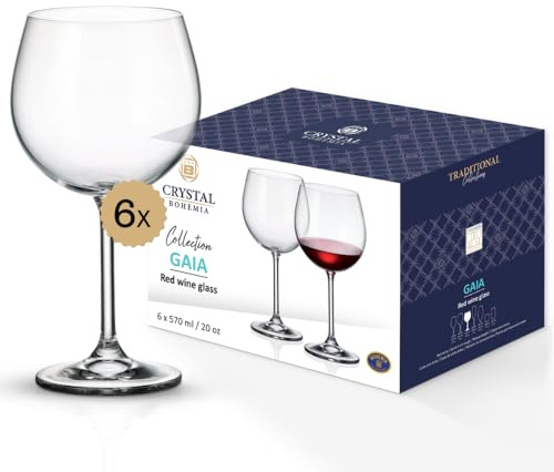 CRYSTAL BOHEMIA Rotweingläser - 6er Set, je 570 ml, spülmaschinenfest, langlebig, kratzfest & elegant - Hochwertige Gläser aus Kristallglas - Ideal als Geschenk für Weinliebhaber
